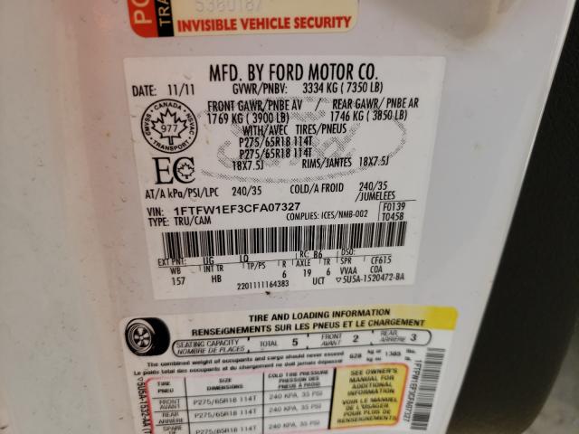 Photo 10 from auction – 2012 FORD F150 SUPER with VIN 1FTFW1EF3CFA07327