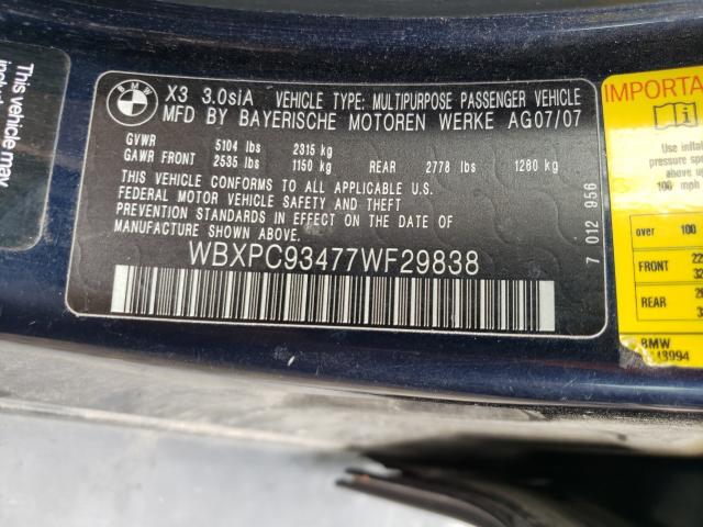Photo 10 from auction – 2007 BMW X3 3.0SI with VIN WBXPC93477WF29838