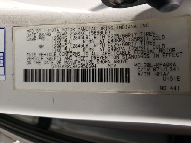 Photo 10 from auction – 2004 TOYOTA SIENNA XLE with VIN 5TDZA22C94S058604
