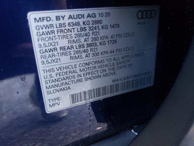 Photo 10 from auction – 2021 AUDI Q7 PREMIUM with VIN WA1LXAF72MD018351