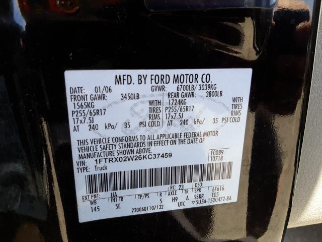 Photo 10 from auction – 2006 FORD F150 with VIN 1FTRX02W26KC37459