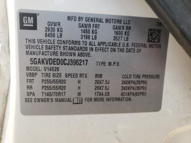 Photo 10 from auction – 2012 BUICK ENCLAVE with VIN 5GAKVDED0CJ396217
