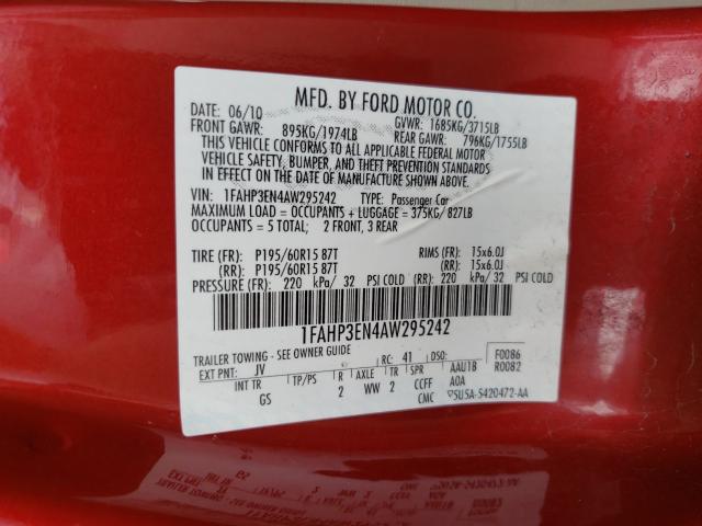 Zdjęcie 10 z aukcji – 2010 FORD FOCUS z VIN 1FAHP3EN4AW295242