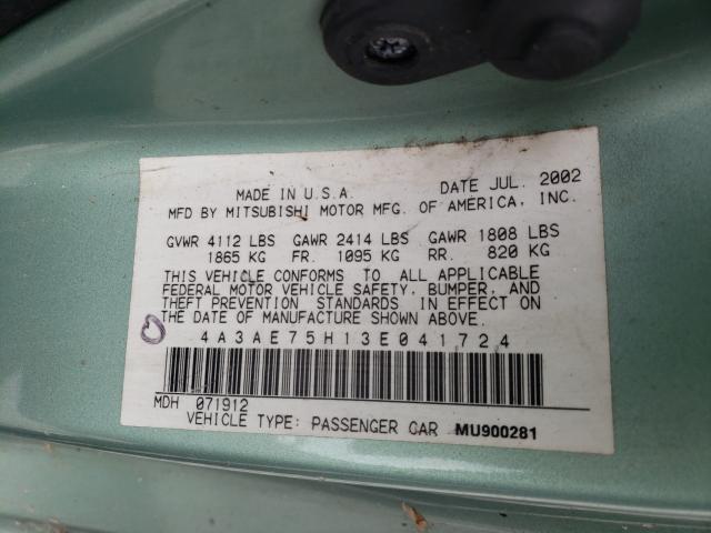 Photo 10 from auction – 2003 MITSUBISHI ECLIPSE SP with VIN 4A3AE75H13E041724