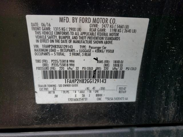 Photo 10 from auction – 2016 FORD TAURUS SEL with VIN 1FAHP2H82GG129143