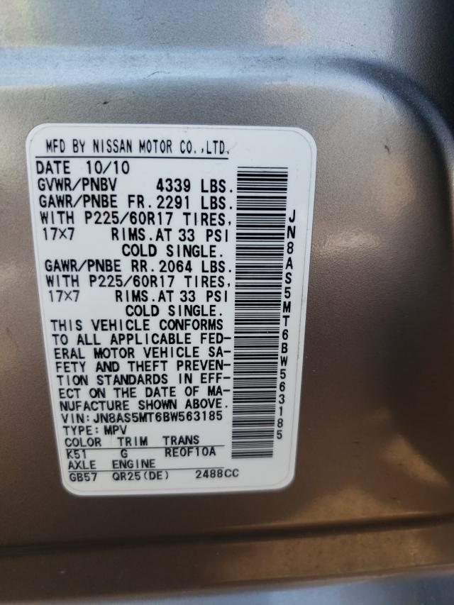 Photo 10 from auction – 2011 NISSAN ROGUE S with VIN JN8AS5MT6BW563185