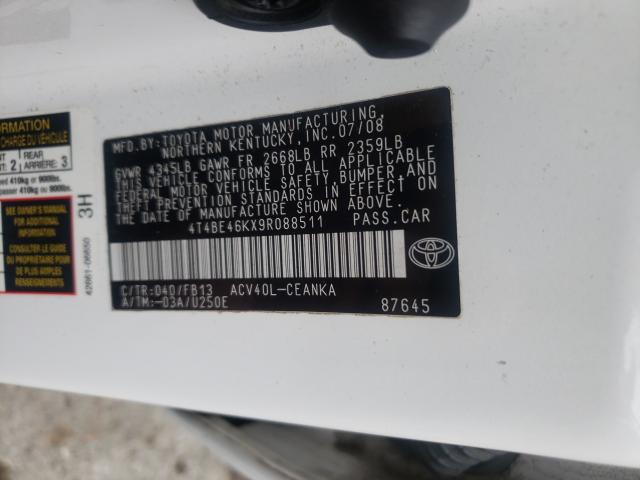 Photo 10 from auction – 2009 TOYOTA CAMRY BASE with VIN 4T4BE46KX9R088511