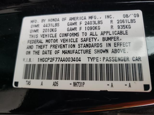 Photo 10 from auction – 2010 HONDA ACCORD EX with VIN 1HGCP2F77AA003404
