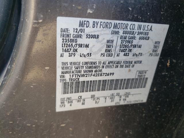 Photo 10 from auction – 2002 FORD F250 SUPER with VIN 1FTNW21F42EB72699
