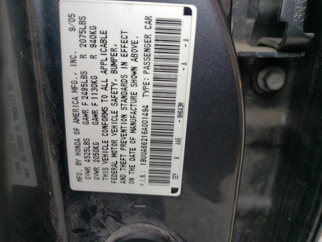 Photo 10 from auction – 2006 ACURA 3.2TL with VIN 19UUA66216A001494