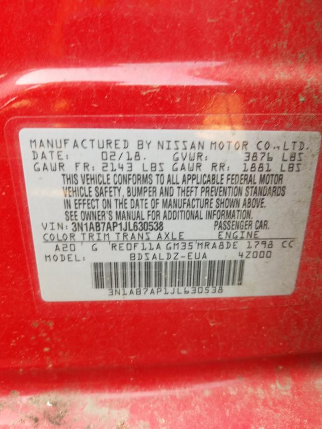 Photo 10 from auction – 2018 NISSAN SENTRA S with VIN 3N1AB7AP1JL630538