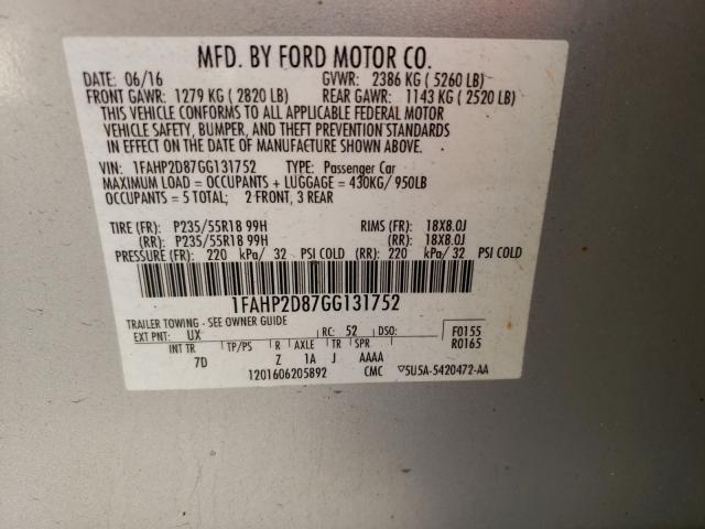 Photo 10 from auction – 2016 FORD TAURUS SE with VIN 1FAHP2D87GG131752