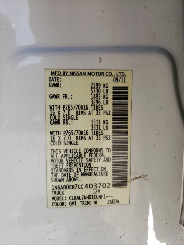 Photo 10 from auction – 2012 NISSAN FRONTIER S with VIN 1N6AD0ER7CC403702
