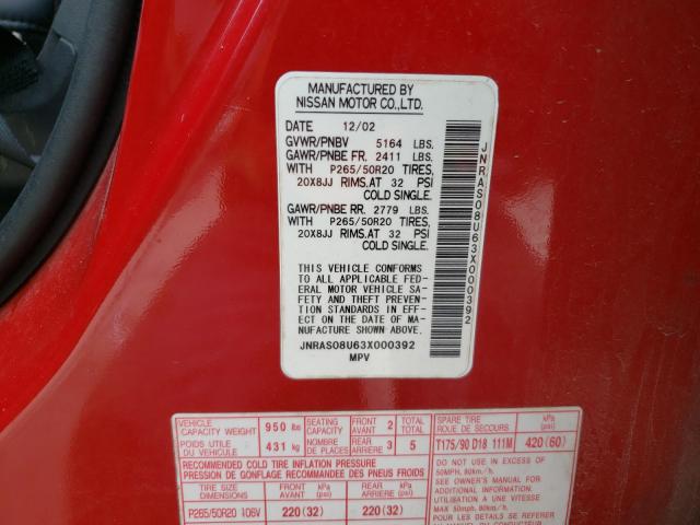 Photo 10 from auction – 2003 INFINITI FX35 with VIN JNRAS08U63X000392
