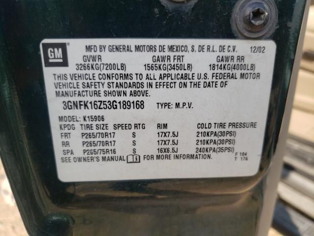 Photo 10 from auction – 2003 CHEVROLET SUBURBAN K with VIN 3GNFK16Z53G189168