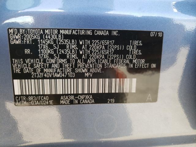 Photo 10 from auction – 2010 TOYOTA RAV4 with VIN 2T3ZF4DV1AW047103