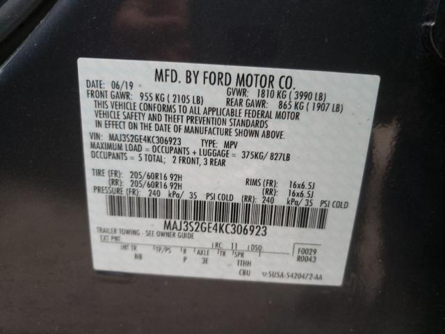 Photo 10 from auction – 2019 FORD ECOSPORT S with VIN MAJ3S2GE4KC306923