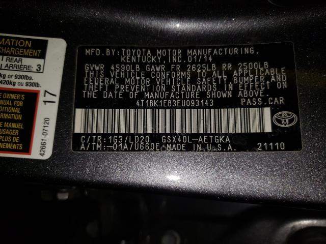Photo 10 from auction – 2014 TOYOTA AVALON BAS with VIN 4T1BK1EB3EU093143