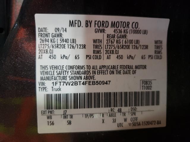 Photo 10 from auction – 2015 FORD F250 SUPER with VIN 1FT7W2BT4FEB50947