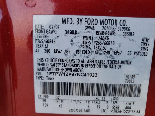 Photo 10 from auction – 2007 FORD F150 SUPER with VIN 1FTPW12V97KC41923