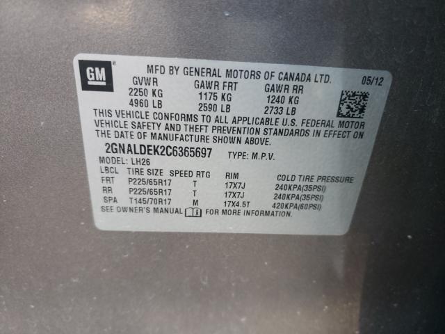 Photo 10 from auction – 2012 CHEVROLET EQUINOX LT with VIN 2GNALDEK2C6365697
