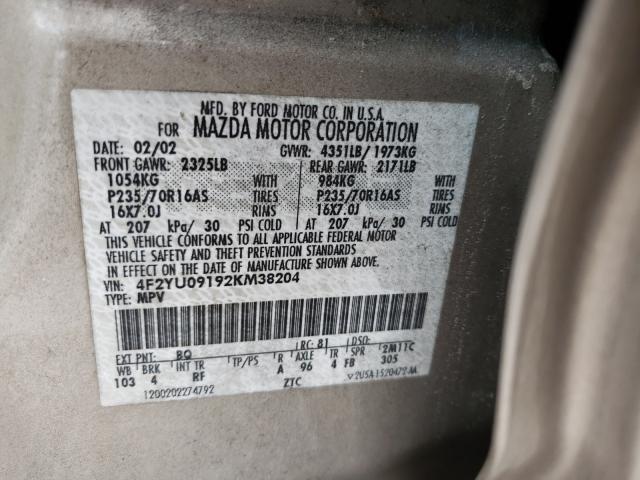 Photo 10 from auction – 2002 MAZDA TRIBUTE LX with VIN 4F2YU09192KM38204