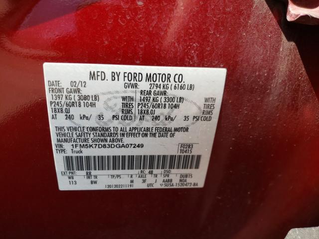 Photo 10 from auction – 2013 FORD EXPLORER X with VIN 1FM5K7D83DGA07249