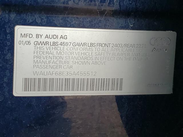 Photo 10 from auction – 2005 AUDI A4 2.0T with VIN WAUAF68E35A455512