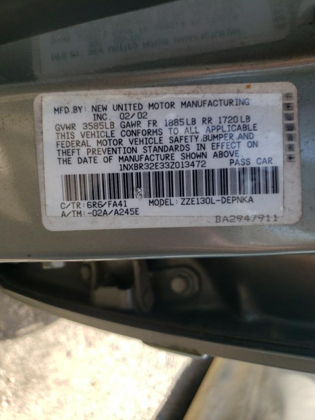 Photo 10 from auction – 2003 TOYOTA COROLLA CE with VIN 1NXBR32E33Z013472