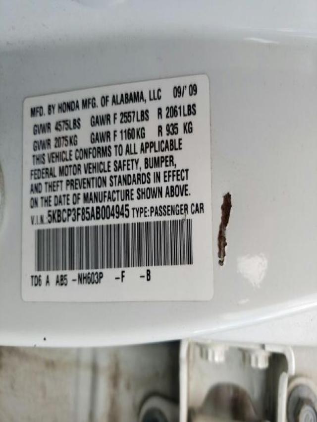 Photo 10 from auction – 2010 HONDA ACCORD EXL with VIN 5KBCP3F85AB004945