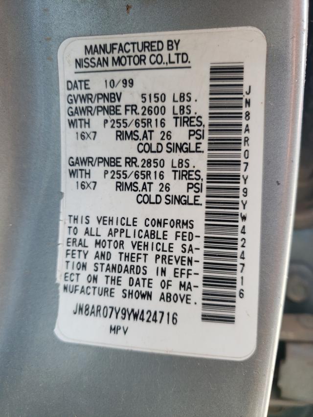 Photo 10 from auction – 2000 NISSAN PATHFINDER with VIN JN8AR07Y9YW424716