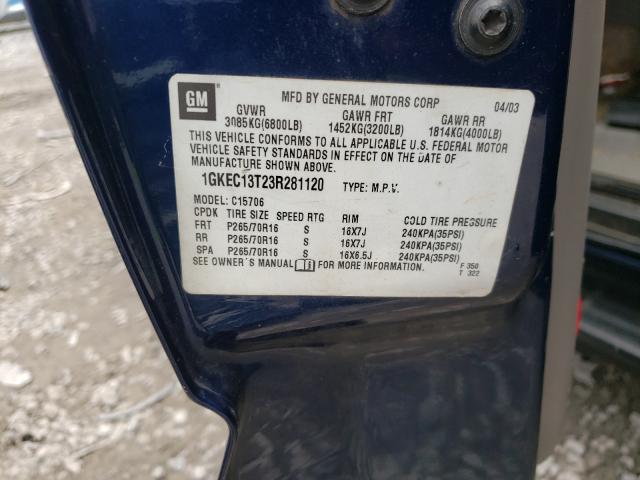 Photo 10 from auction – 2003 GMC YUKON with VIN 1GKEC13T23R281120