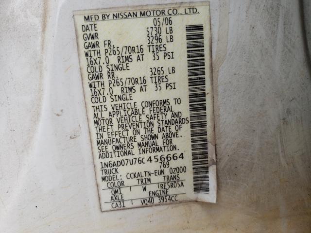 Photo 10 from auction – 2006 NISSAN FRONTIER C with VIN 1N6AD07U76C456664