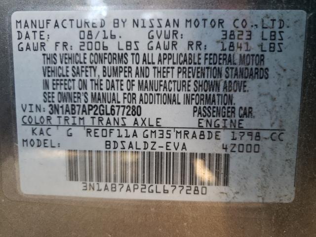Photo 10 from auction – 2016 NISSAN SENTRA S with VIN 3N1AB7AP2GL677280