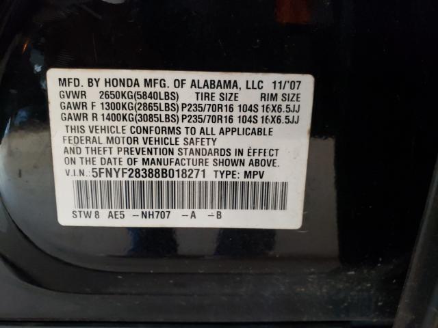 Photo 10 from auction – 2008 HONDA PILOT SE with VIN 5FNYF28388B018271
