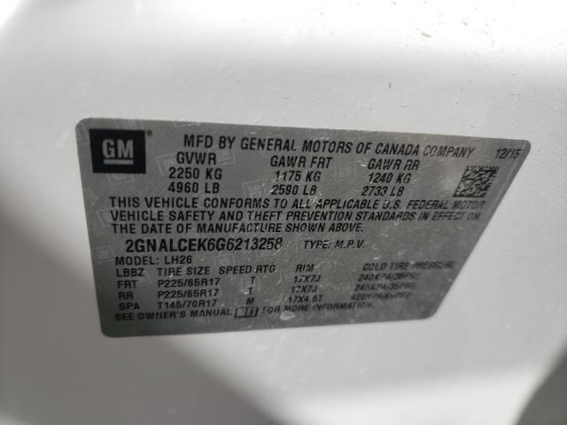 Photo 10 from auction – 2016 CHEVROLET EQUINOX LT with VIN 2GNALCEK6G6213258