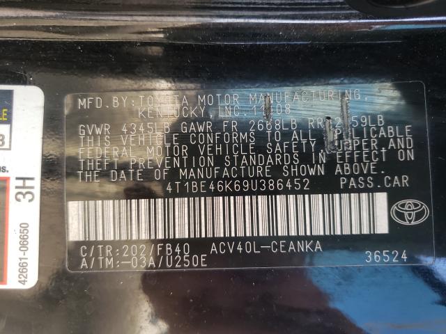 Photo 10 from auction – 2009 TOYOTA CAMRY BASE with VIN 4T1BE46K69U386452