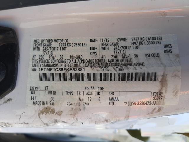 Photo 10 from auction – 2015 FORD F150 with VIN 1FTMF1C88FKE52881