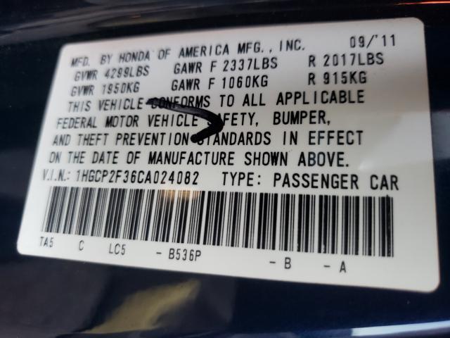 Photo 10 from auction – 2012 HONDA ACCORD LX with VIN 1HGCP2F36CA024082