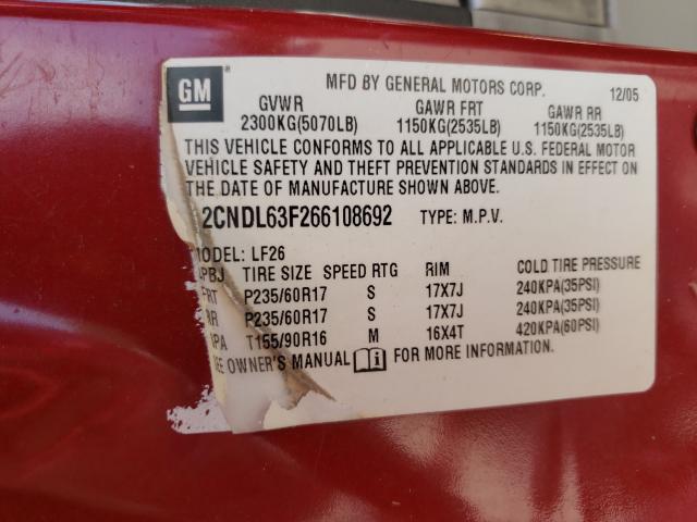 Photo 10 from auction – 2006 CHEVROLET EQUINOX LT with VIN 2CNDL63F266108692