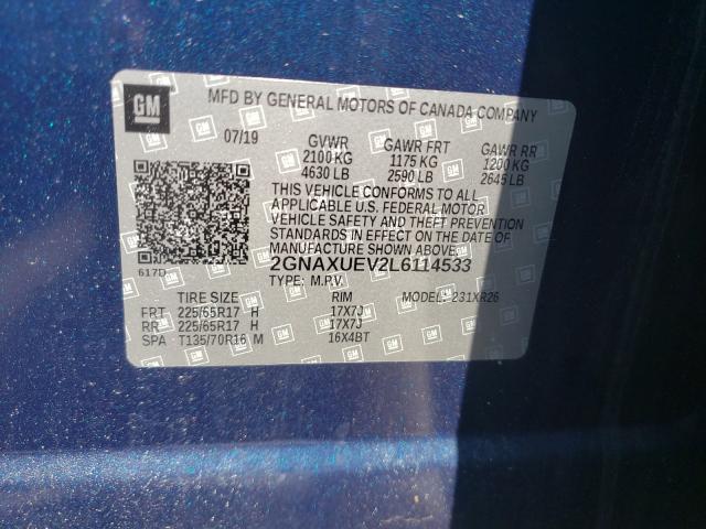 Photo 10 from auction – 2020 CHEVROLET EQUINOX LT with VIN 2GNAXUEV2L6114533