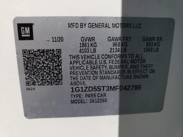 Photo 10 from auction – 2021 CHEVROLET MALIBU LT with VIN 1G1ZD5ST3MF042786