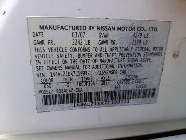 Photo 10 from auction – 2007 NISSAN ALTIMA 2.5 with VIN 1N4AL21EX7C199171