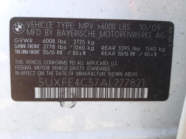 Photo 10 from auction – 2010 BMW X5 XDRIVE3 with VIN 5UXFE4C57AL277821