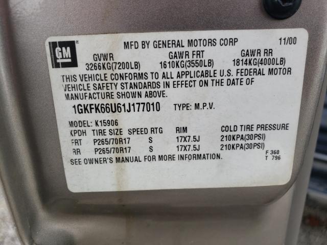 Photo 10 from auction – 2001 GMC DENALI XL with VIN 1GKFK66U61J177010