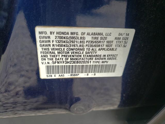Photo 10 from auction – 2014 HONDA PILOT LX with VIN 5FNYF3H23EB020261