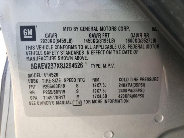 Photo 10 from auction – 2008 BUICK ENCLAVE CX with VIN 5GAEV237X8J294526