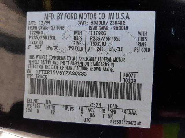 Photo 10 from auction – 2000 FORD RANGER SUP with VIN 1FTZR15V6YPA80883