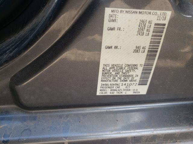 Photo 10 from auction – 2019 NISSAN ALTIMA SV with VIN 1N4BL4DV9KC141072