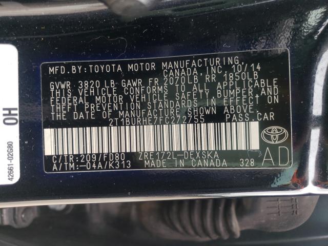 Photo 10 from auction – 2015 TOYOTA COROLLA L with VIN 2T1BURHE7FC272755